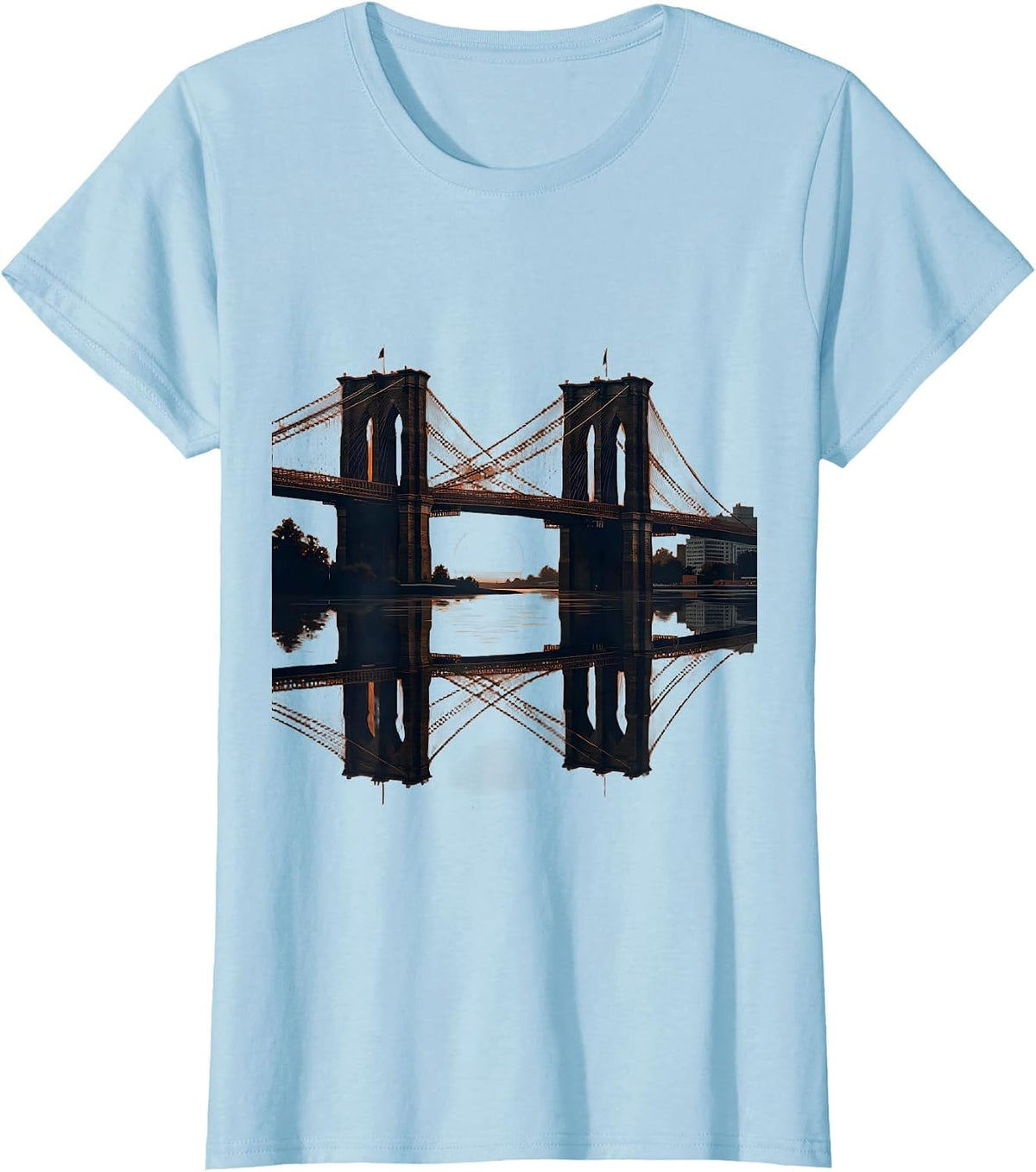 Brooklyn Bridge Sunset Silhouette East Coast T-Shirt - Baby Blue