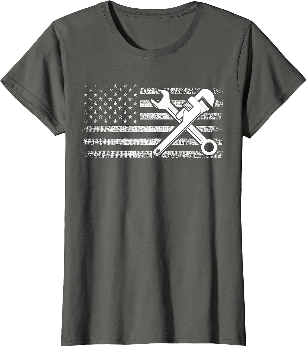 Patriotic American Flag Plumber T-Shirt - Asphalt Grey