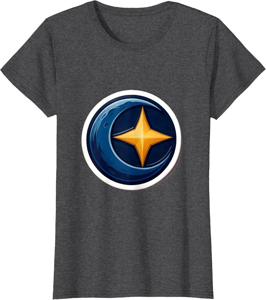 Women's Moon and Star Orbiting Couples Graphic Design T-Shirt - Dark Heather Grey