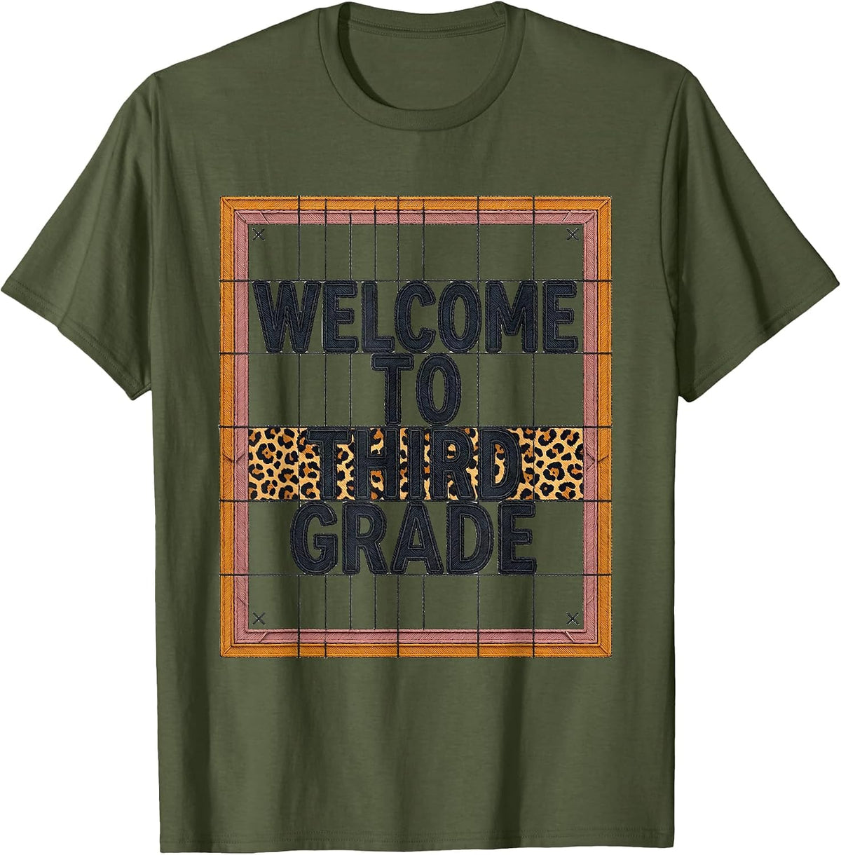 Men's Welcome To Third Grade Leopard Print Teacher Back To School T-Shirt - Olive Green