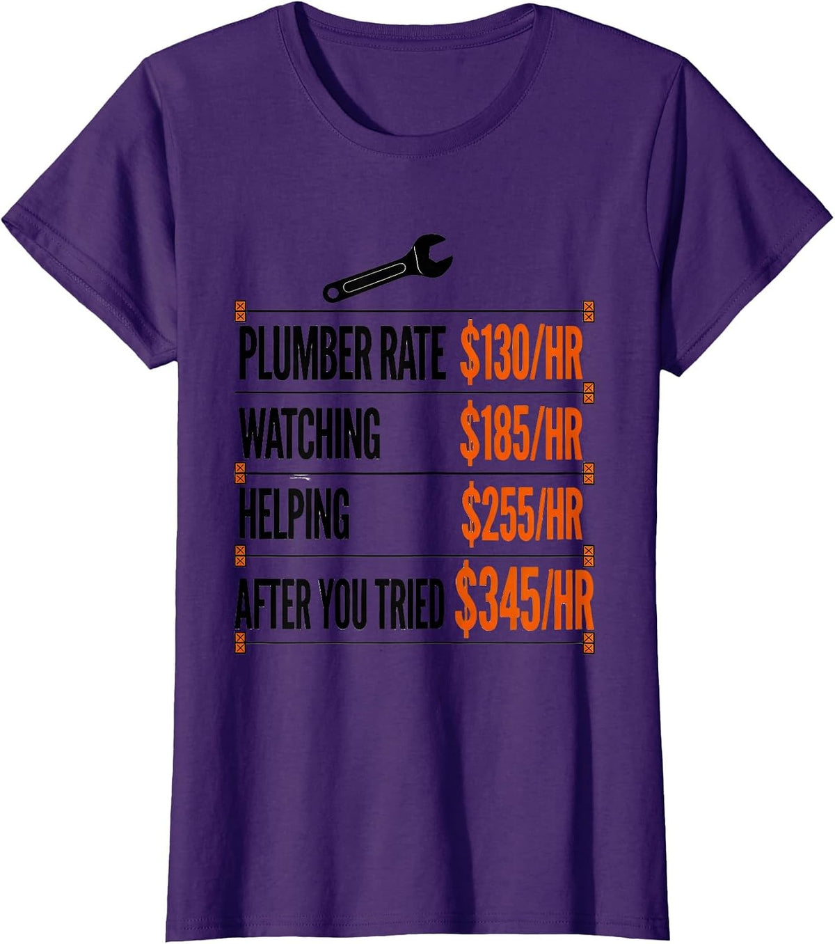 Women's Plumber Rate $130/hr Funny Plumber Gift T-Shirt - Purple