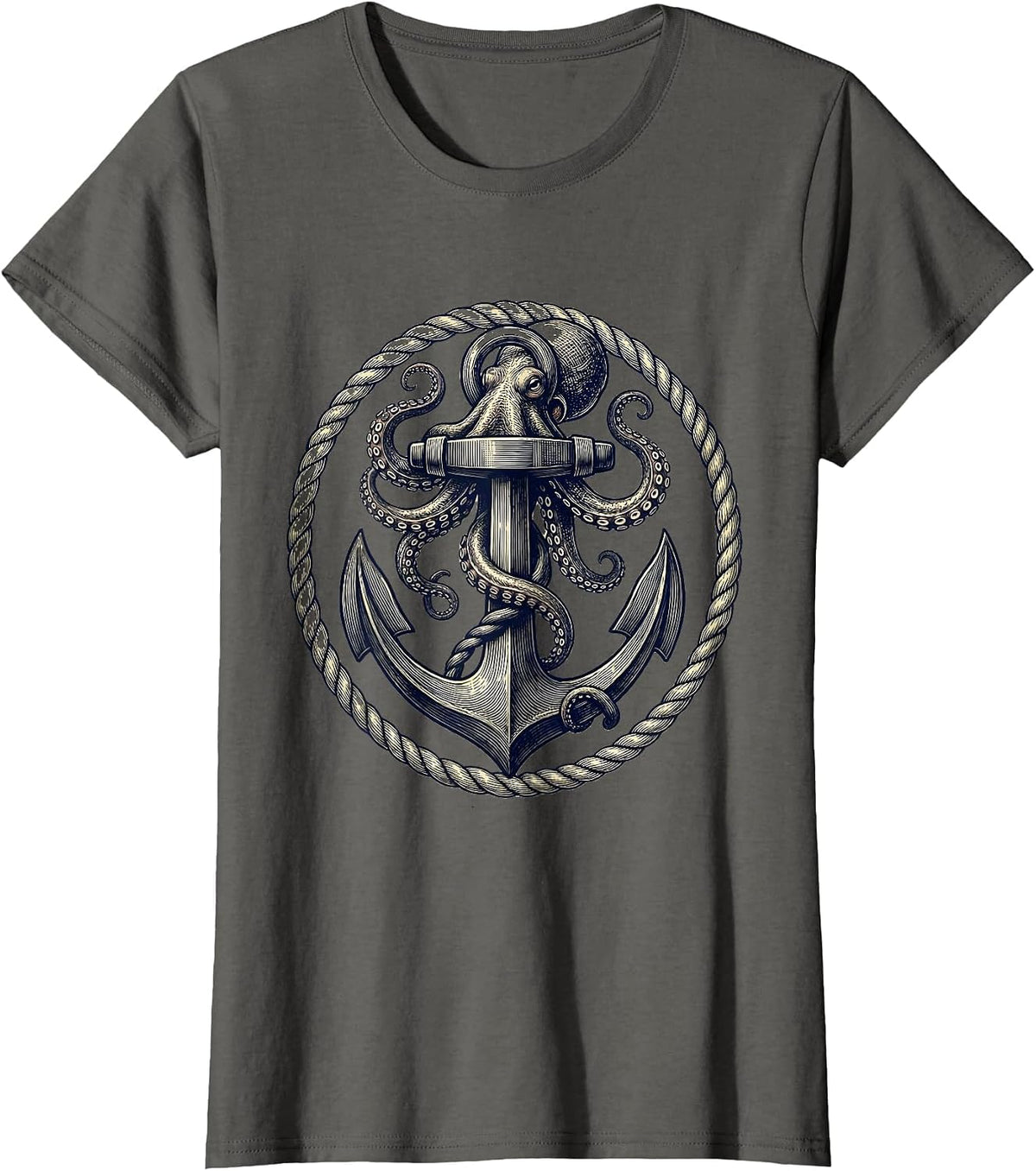 Women's Octopus Tentacles Wrapped Around Anchor Sailor T-Shirt - Asphalt Grey