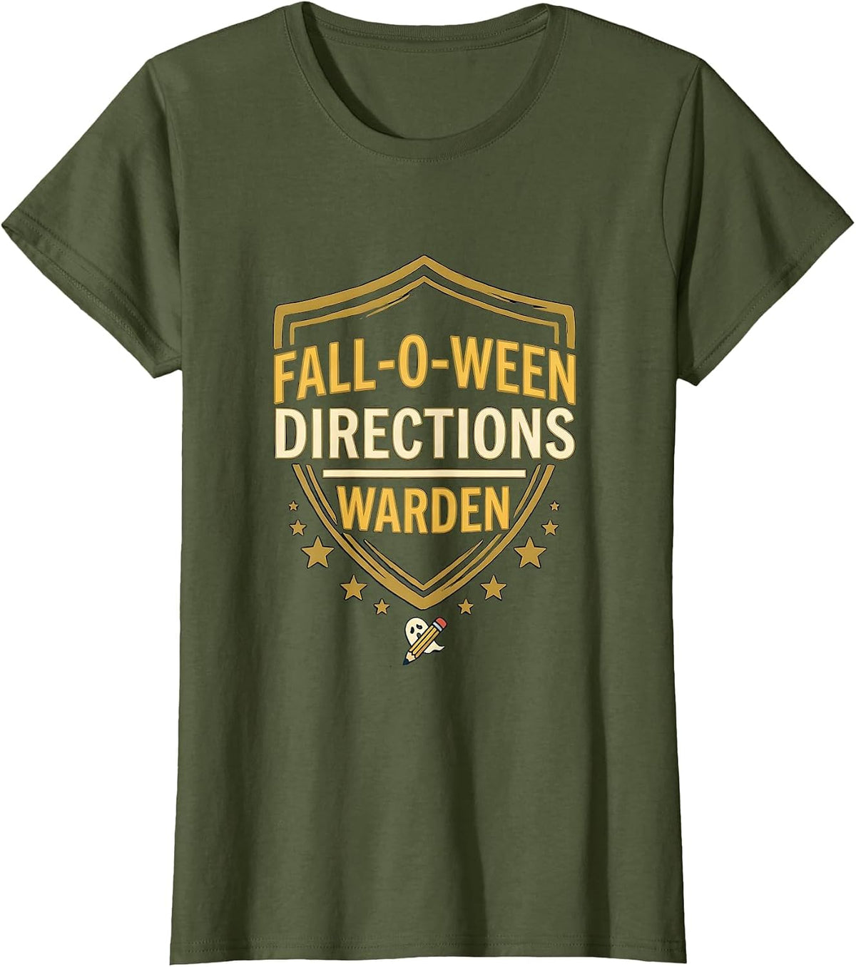Women's Fall-O-Ween Directions Warden Funny Halloween Teacher Ghost T-Shirt - Olive Green