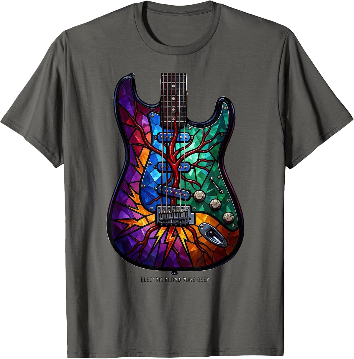 Electric Blood Runs Deep Rock Music Design T-Shirt - Asphalt Grey