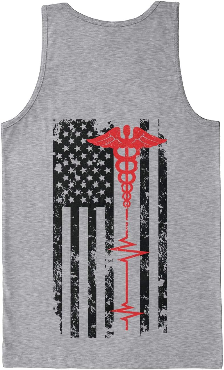 EMT Paramedic USA Flag - Red Line Support Men's Tank Top - Light Gray - Back Print