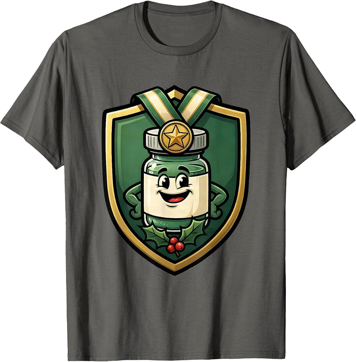 Pharmacy Squad Christmas Badge Cartoon Tech Humor T-Shirt - Asphalt Grey