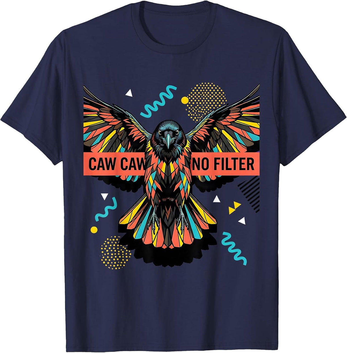 Men's Caw Caw No Filter Funny Crow Design T-Shirt - Navy Blue