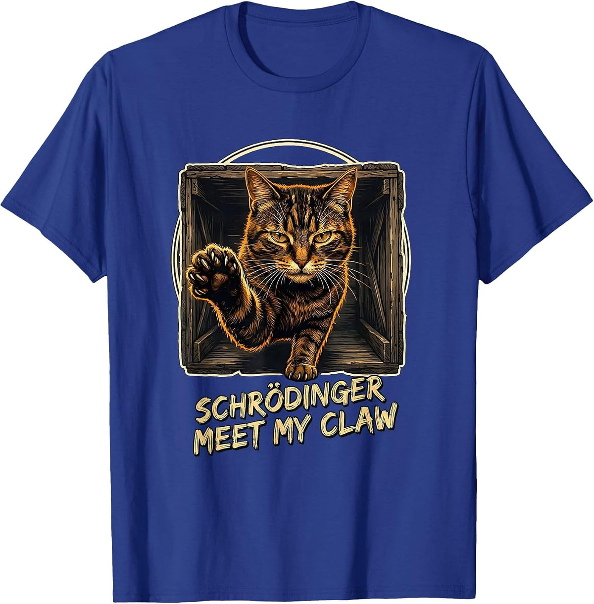 Schrödinger Meet My Claw Funny Physics Cat Lover Quantum T-Shirt - Royal Blue