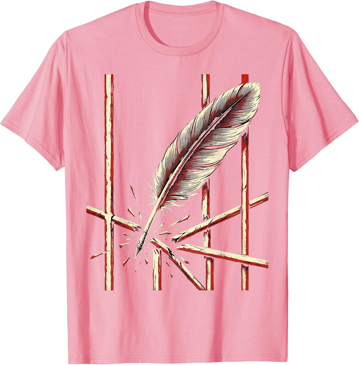 Men's Free Speech Quill Pen Breaking Iron Bars Art T-Shirt - Pink