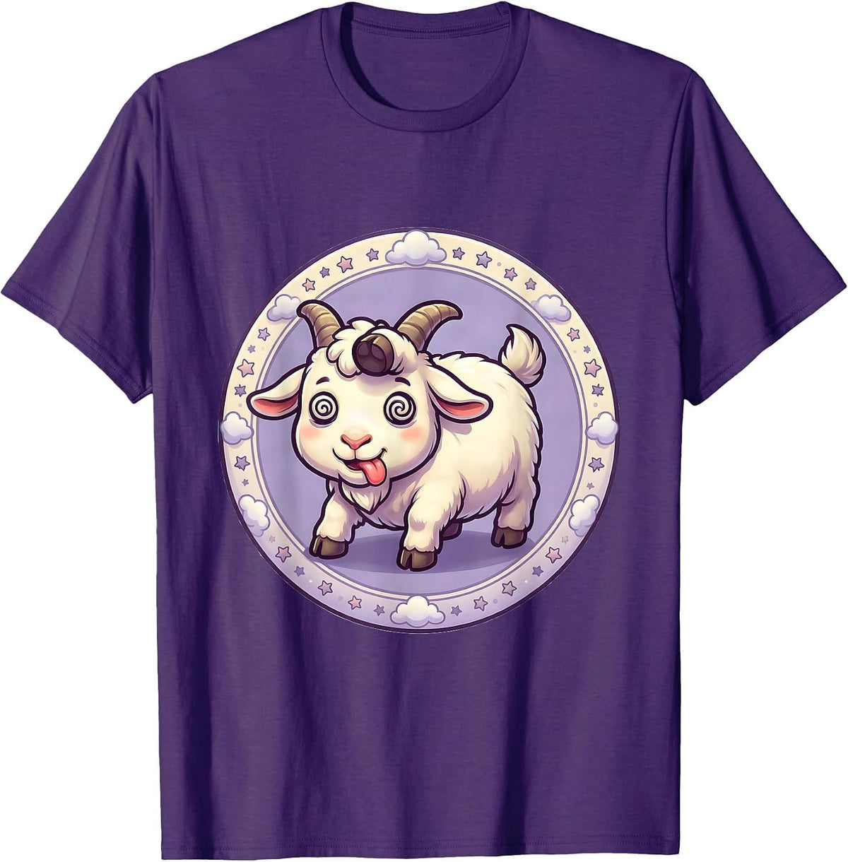 Men's Funny Fainting Goat Mid-Collapse Graphic T-Shirt - Purple