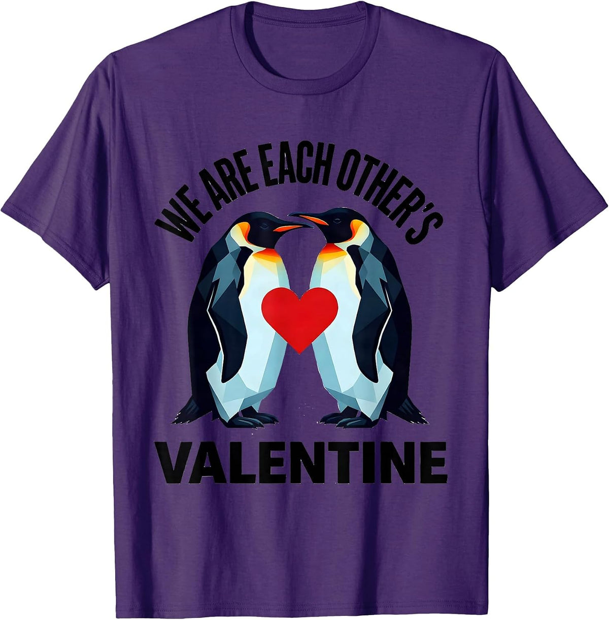 We Are Each Other's Valentine Geometric Penguin Heart Cute T-Shirt - Purple