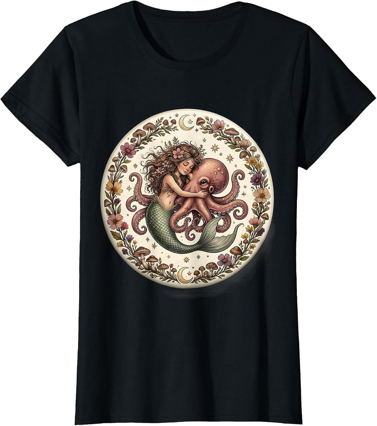 Mermaid vs Giant Octopus Epic Ocean Battle T-Shirt - Black