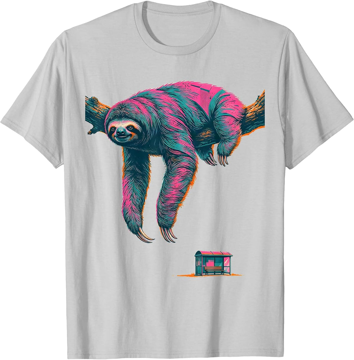 Men's Cropped Sloth Hanging Deadpan Lazy Humor Gift T-Shirt - Silver Grey
