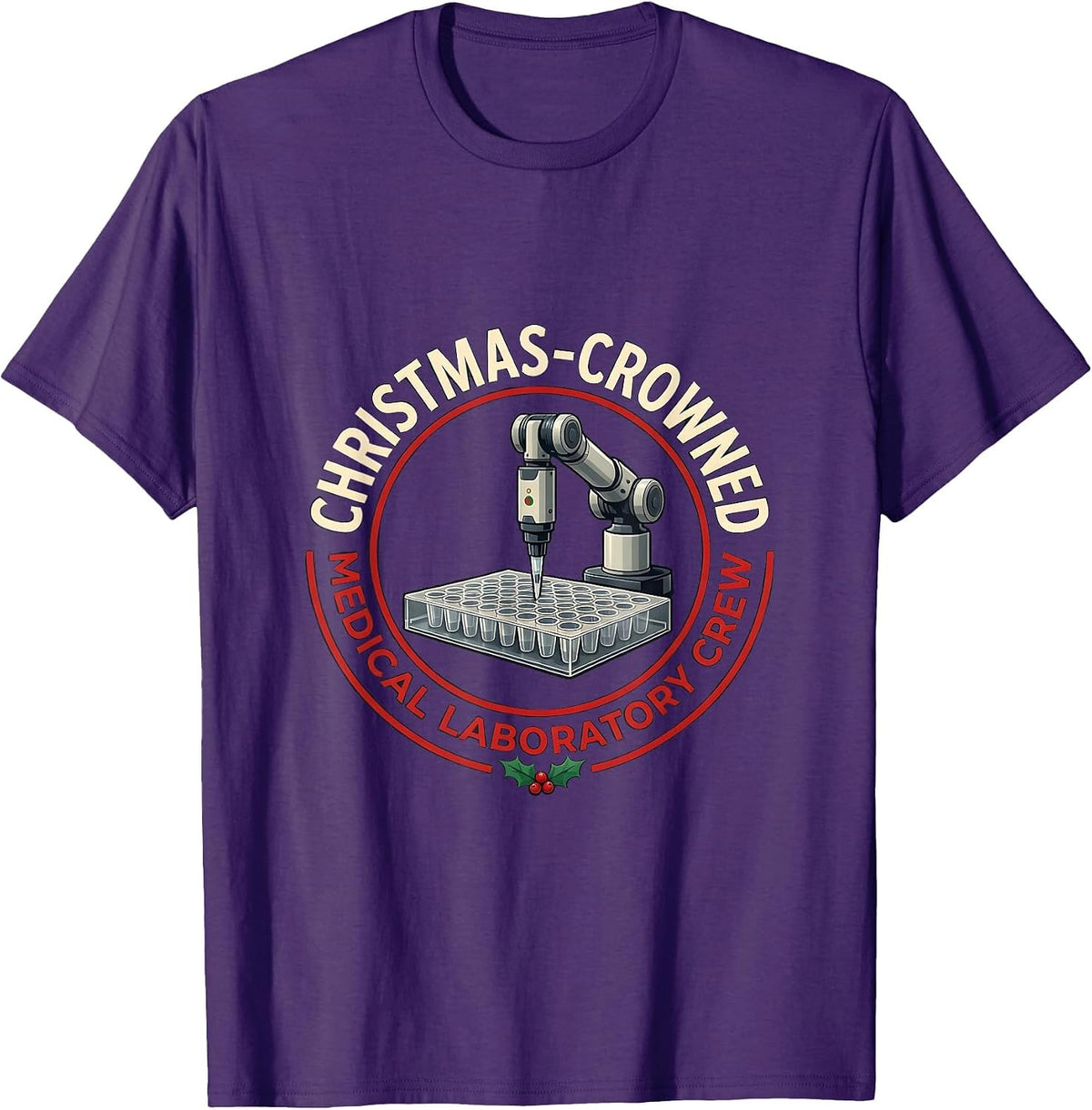 Men's Christmas-Crowned Medical Laboratory Crew Funny Lab Tech T-Shirt - Purple
