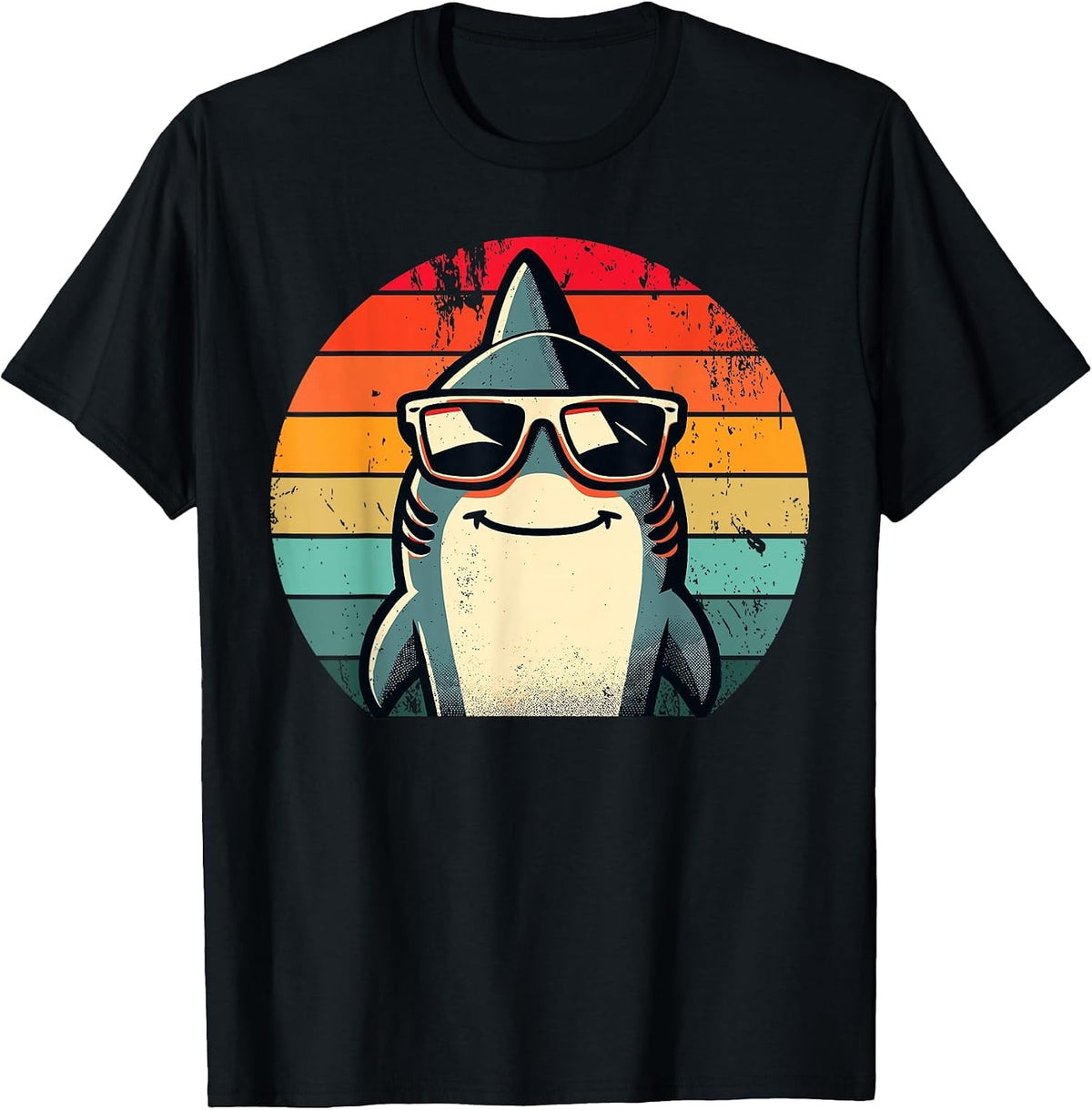 Cool Retro Shark in Sunglasses 70s 80s 90s Funny Shark T-Shirt - Black