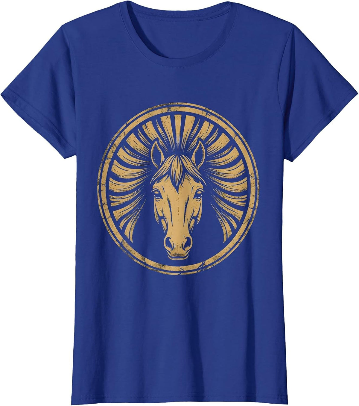 Women's Wild Horse Flowing Mane in the Wind Graphic T-Shirt - Royal Blue