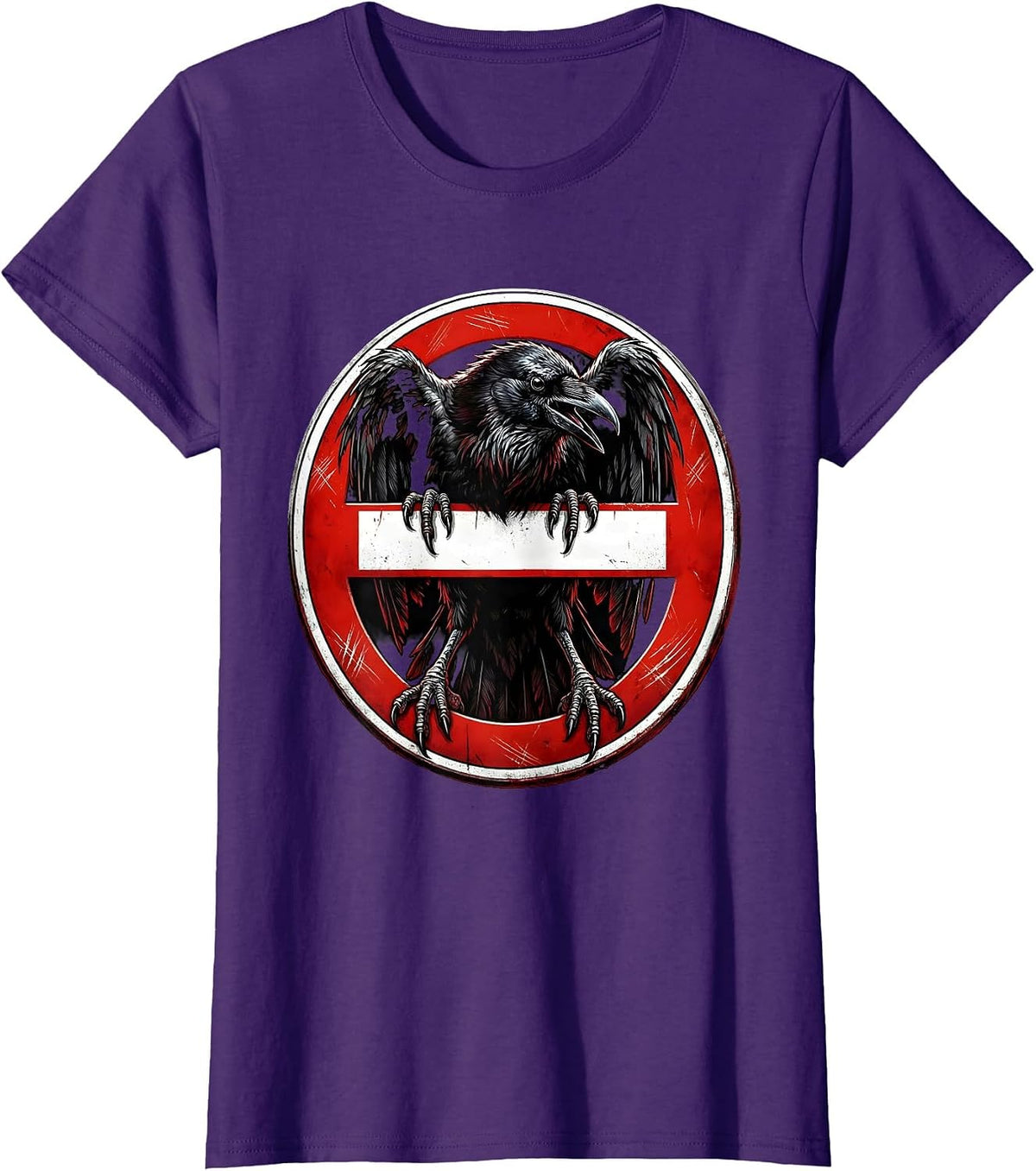 Women's Fawk Off Crow Perched on No-Entry Sign T-Shirt - Purple