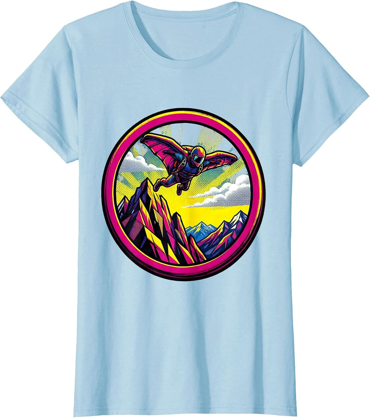 I Do My Own Stunts Base Jumping Graphic T-Shirt - Baby Blue