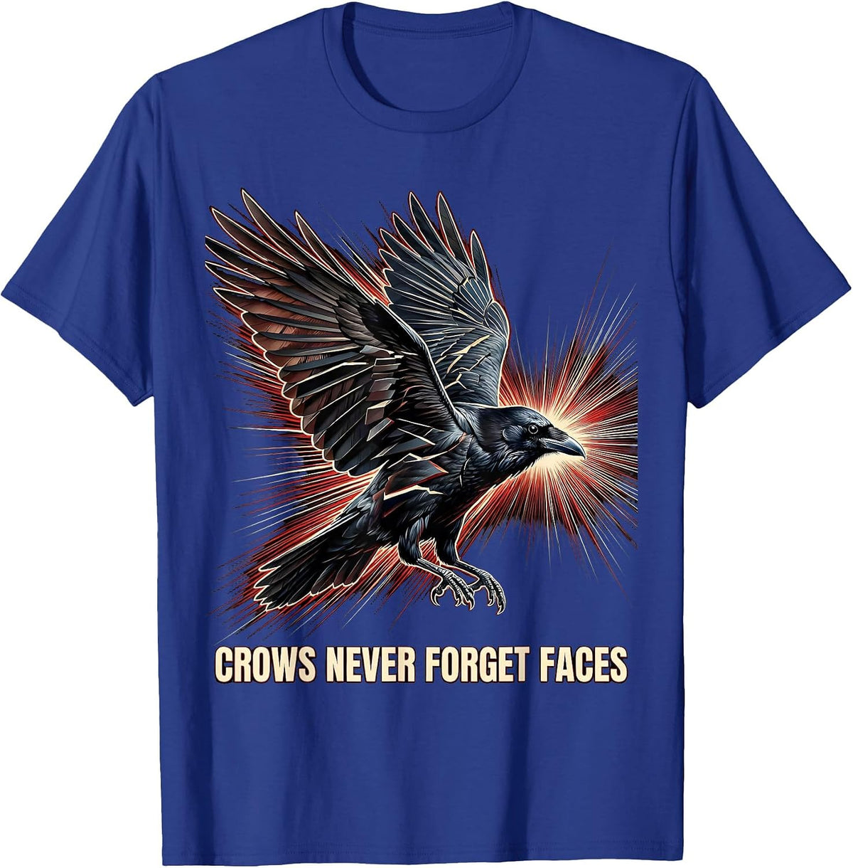 Men's Crows Never Forget Faces Crow Design T-Shirt - Royal Blue