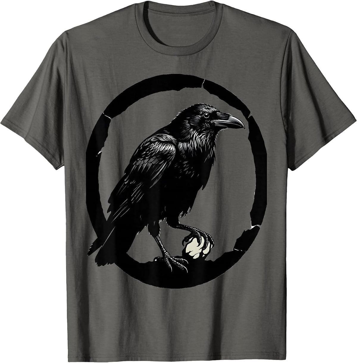 Black Raven Silhouette Dark Humor Gothic Bird Lover T-Shirt - Asphalt Grey
