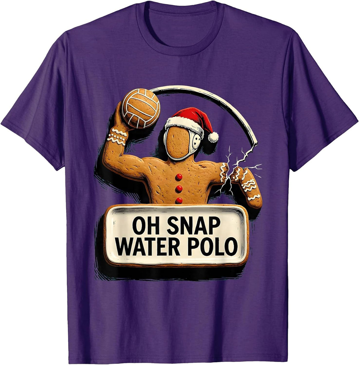 Men's Oh Snap Water Polo Funny Gingerbread Man Christmas Water T-Shirt - Purple
