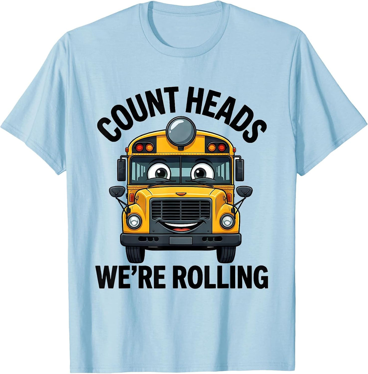 Men's Count Heads, We're Rolling Funny School Bus Driver Halloween T-Shirt - Baby Blue