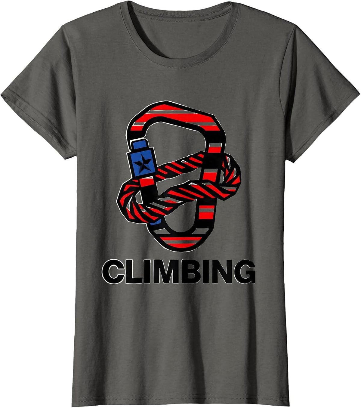 Women's CLIMBING Geometric Carabiner Patriotic Sports Fan American T-Shirt - Asphalt Grey