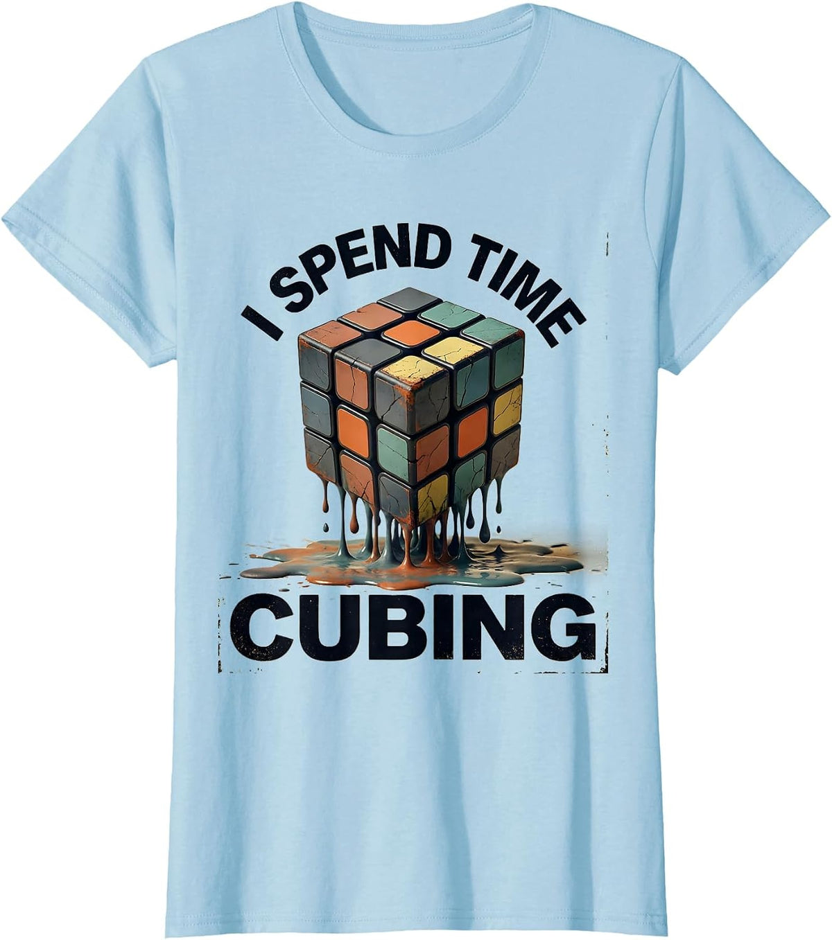 Women's I Spend Time Cubing Distressed Speed Cubing Puzzle Lover T-Shirt - Baby Blue