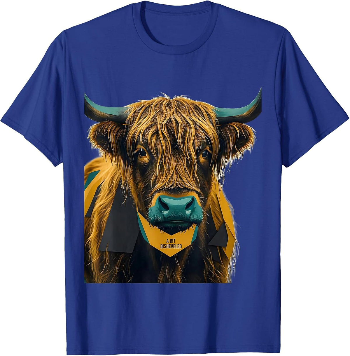 Men's A Bit Disheveled Midcentury Modern Highland Cow Funny T-Shirt - Royal Blue