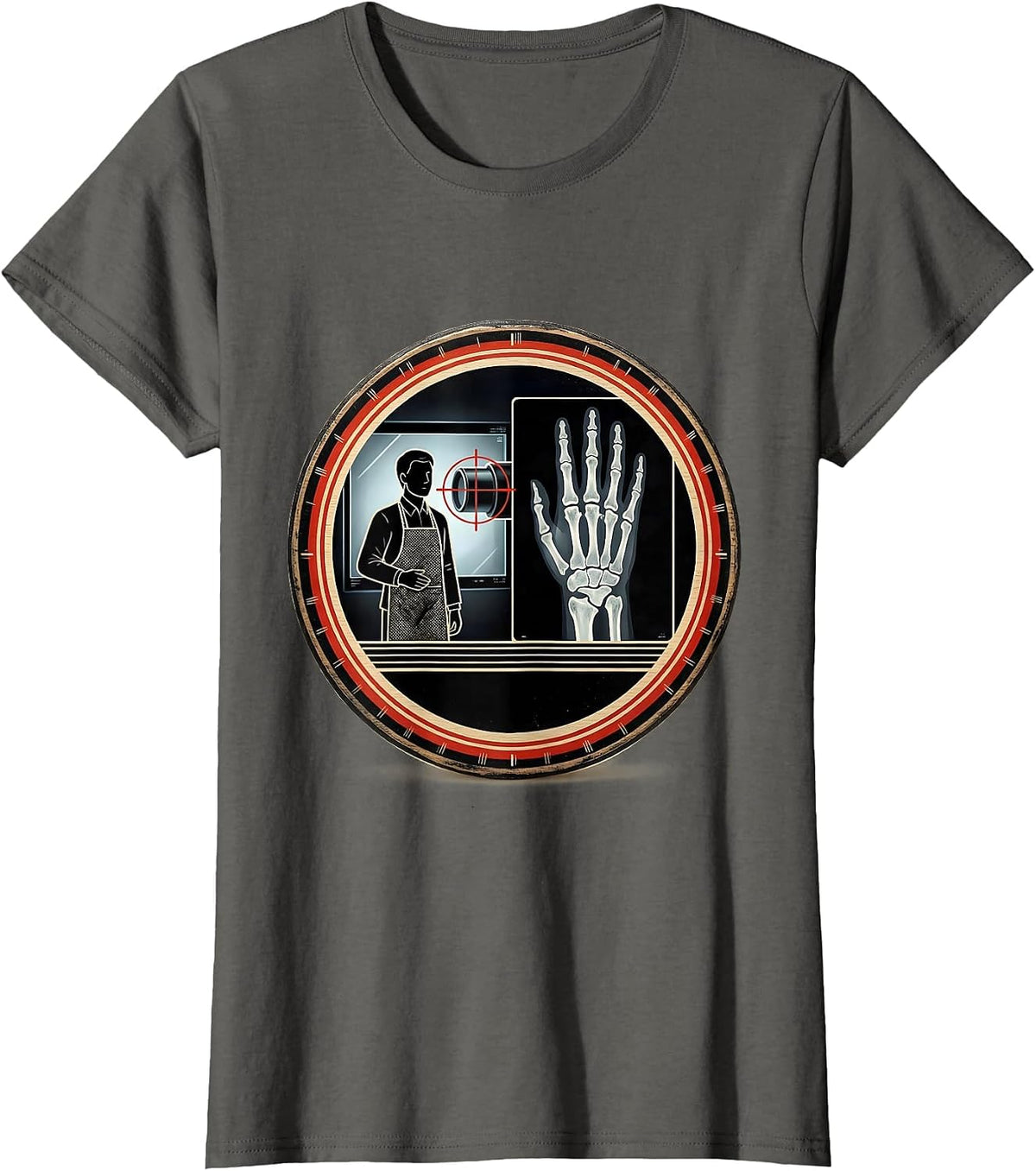 Women's Technologist Radiation Humor X-Ray Tech Lead Screen Badge T-Shirt - Asphalt Grey