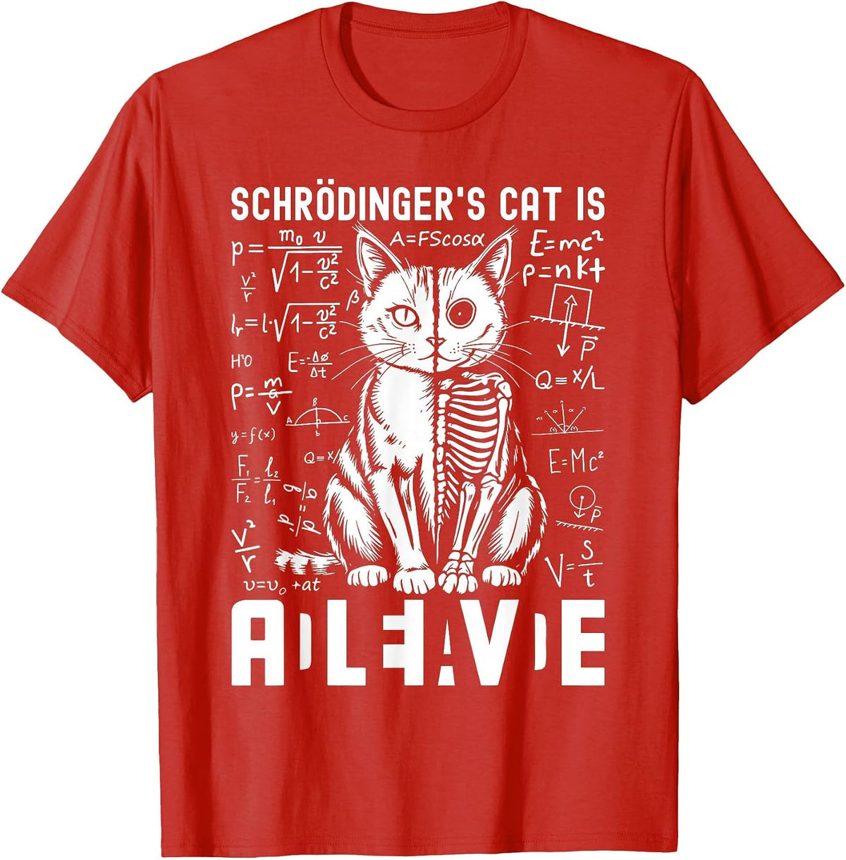 Schrodinger's Cat Dead and Alive Physics T-Shirt - Red