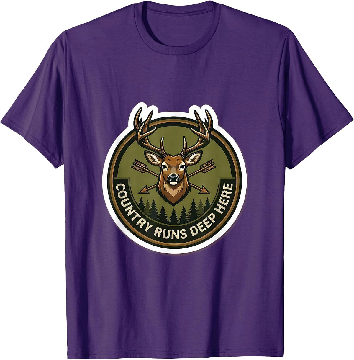 Country Runs Deep Camo Patriotic Design T-Shirt - Purple