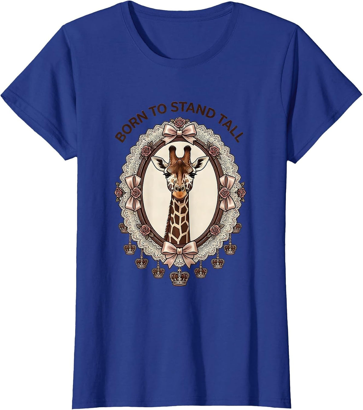 Women's Born to Stand Tall Giraffe Print Design T-Shirt - Royal Blue