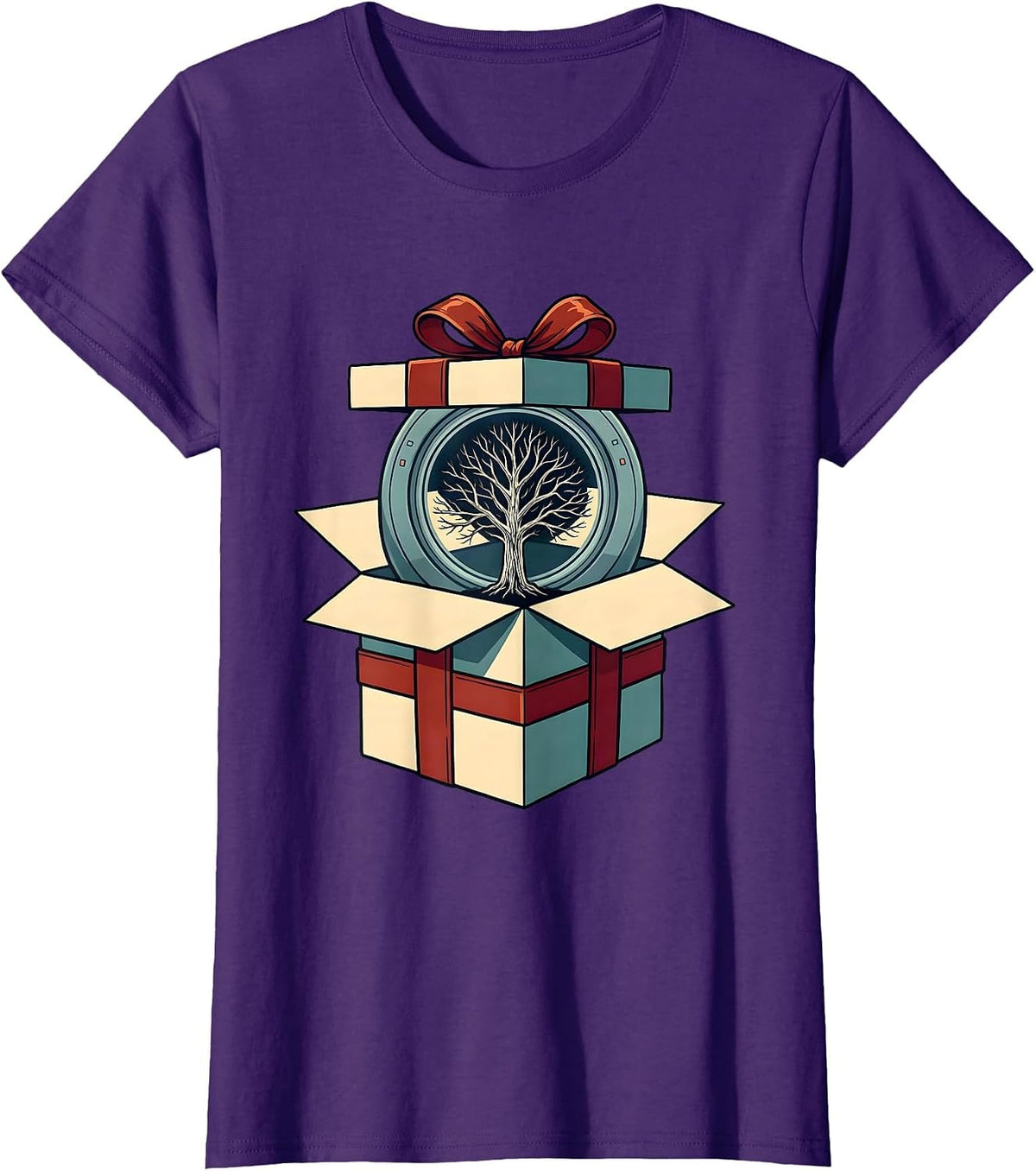 Women's Wrapped Present Skeleton Radiology Tech Christmas Humor T-Shirt - Purple