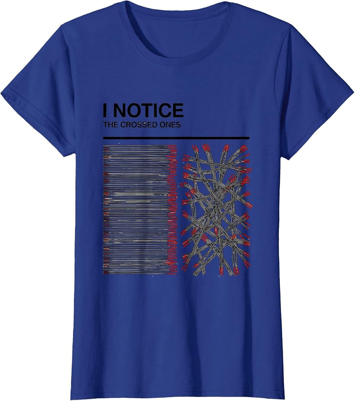 Women's I Notice The Crossed Ones Funny Electrician Skeleton Humor T-Shirt - Royal Blue