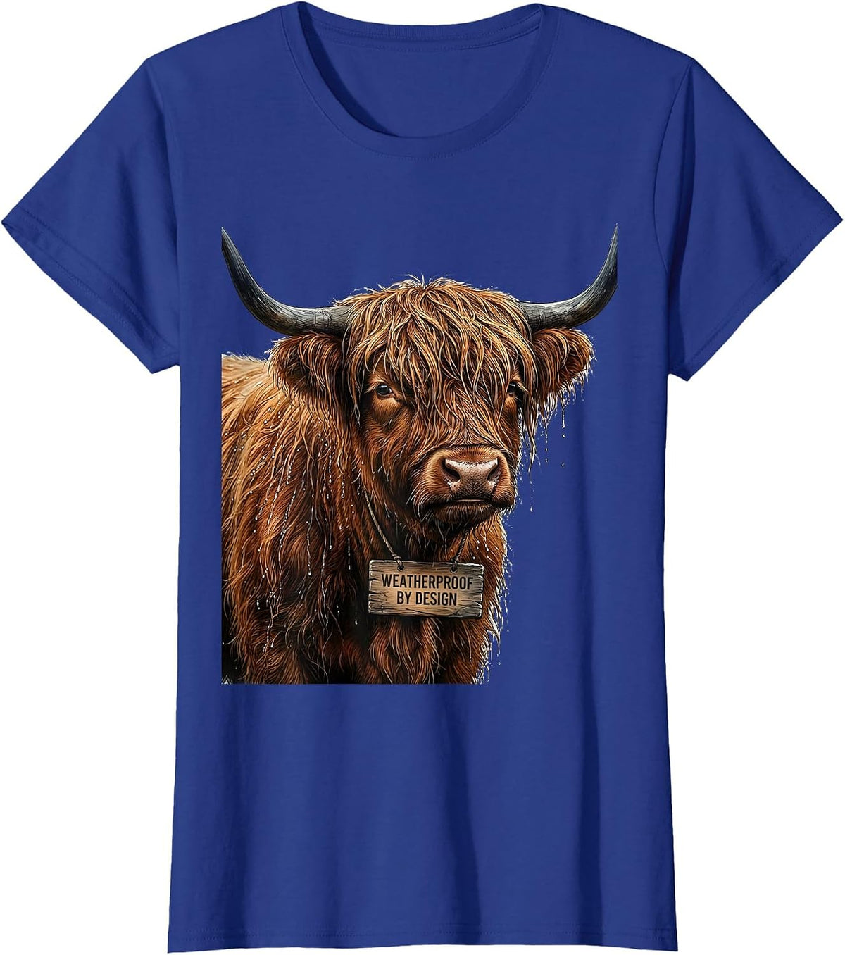 Women's Weatherproof By Design Cute Highland Cow Scottish Humor T-Shirt - Royal Blue
