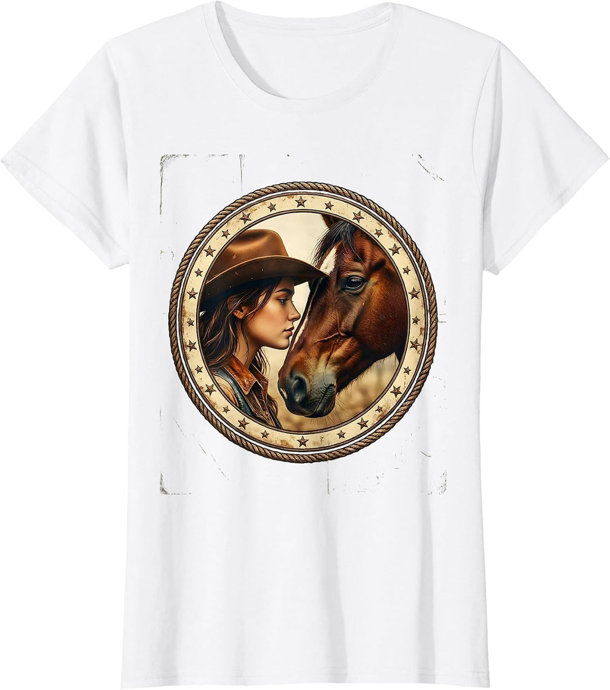 Cowgirl and Horse Nose-to-Nose Portrait Rodeo T-Shirt - White
