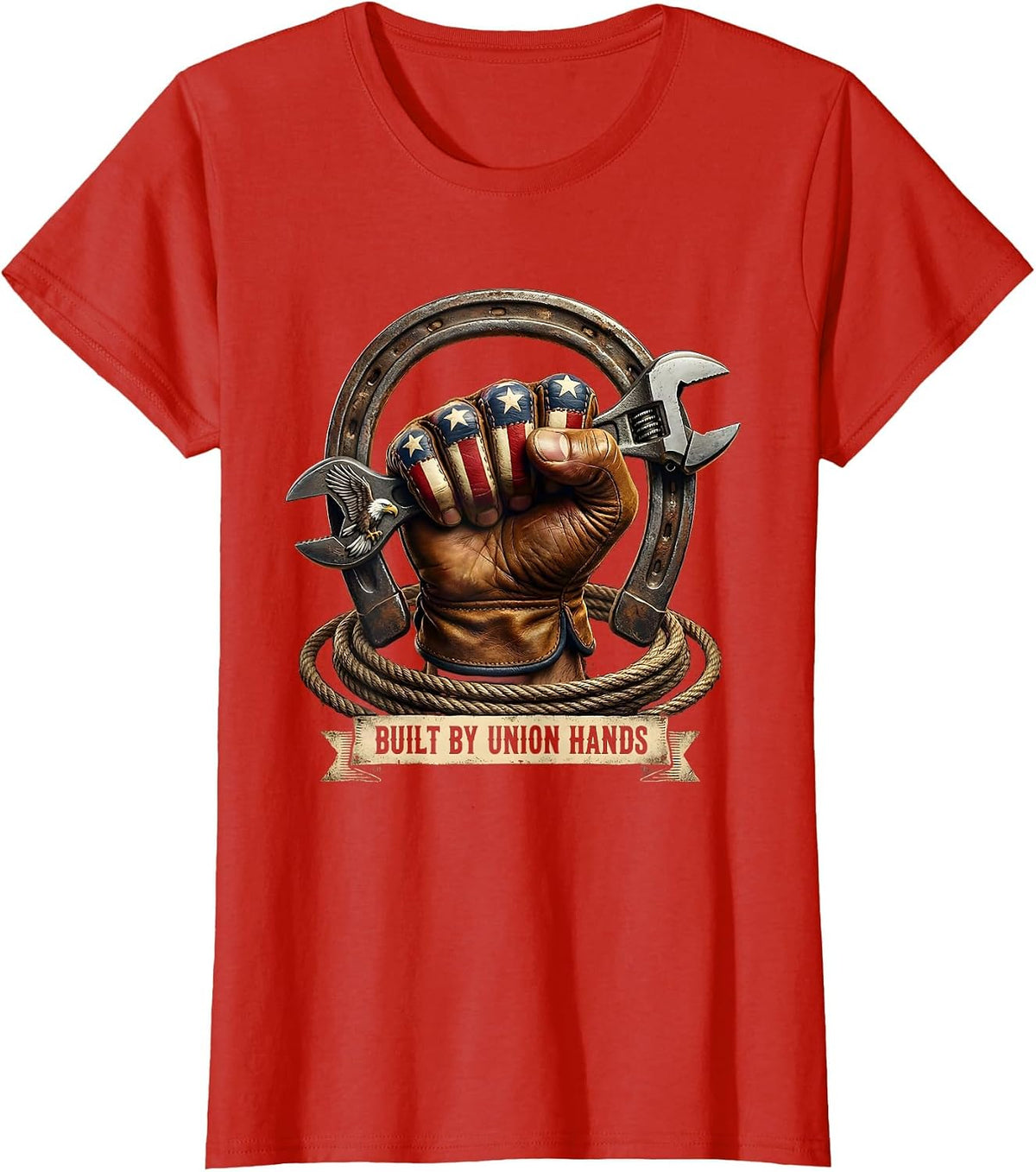 Women's Union Strong Built by Union Hands Labor Day Design T-Shirt - Red