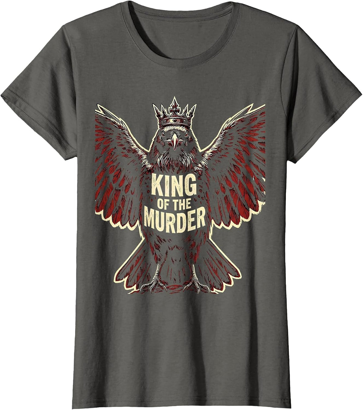 Women's King of the Murder Crow Graphic Design T-Shirt - Asphalt Grey