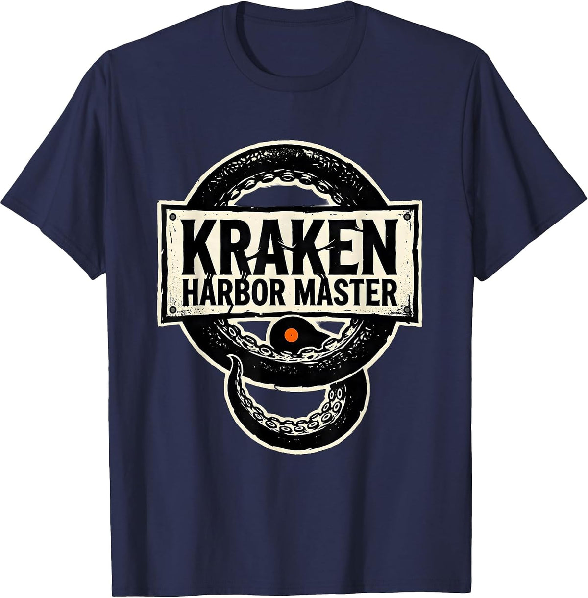 Men's Kraken Harbor Master Stenciled Tentacle Octopus Lover T-Shirt - Navy Blue