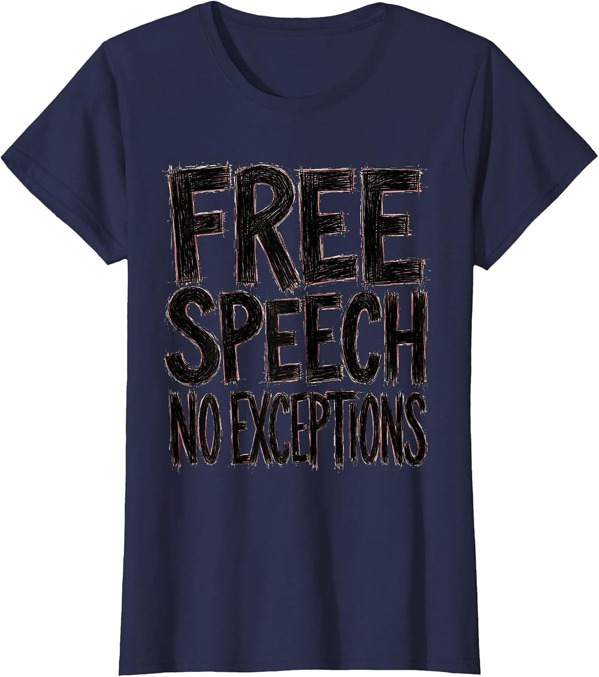 Women's Free Speech No Exceptions First Amendment Design T-Shirt - Navy Blue