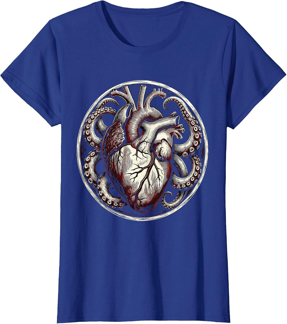 Women's Octopus Heart Squeeze Graphic Design T-Shirt - Royal Blue