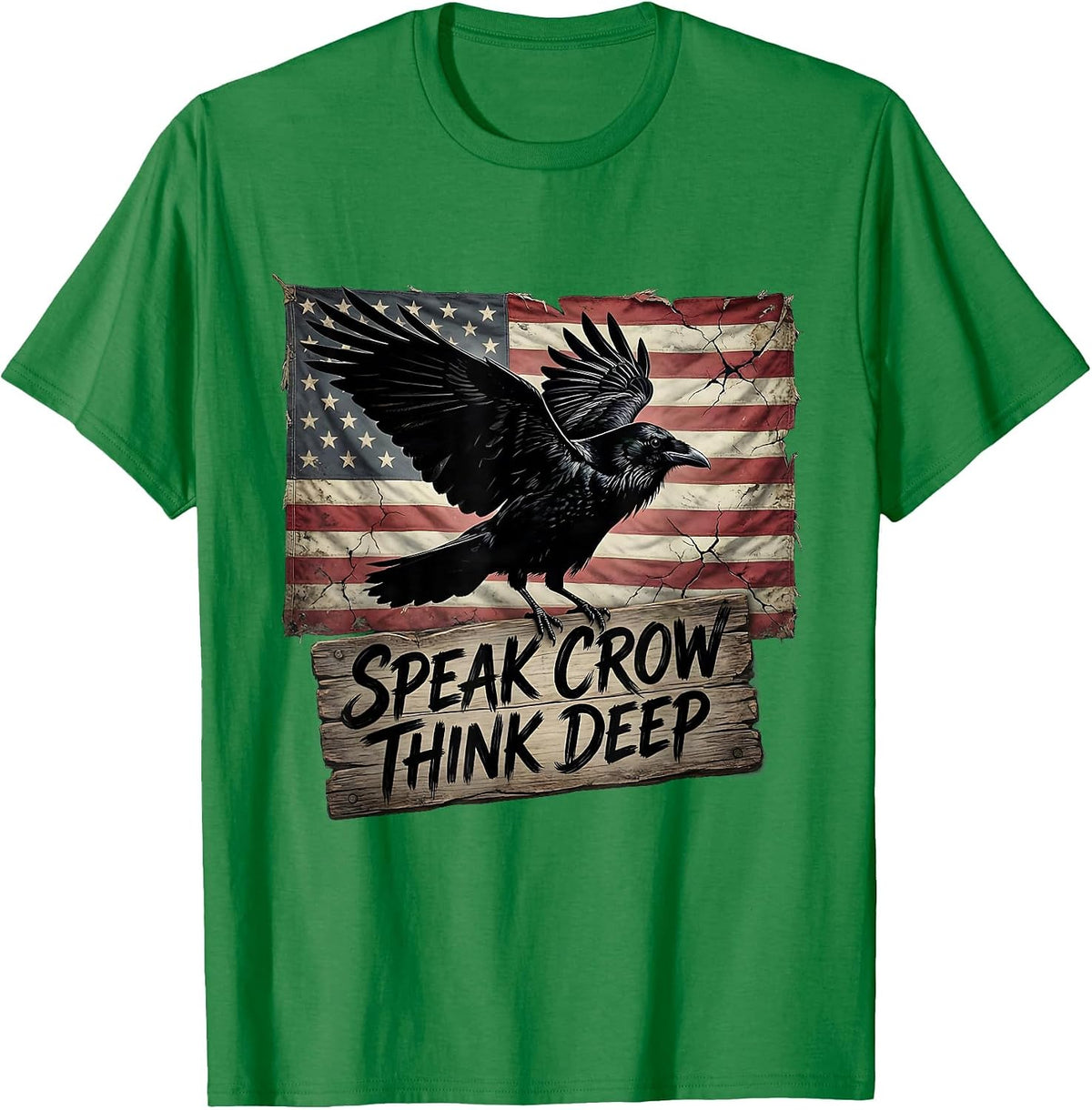 Men's Speak Crow Think Deep Mystical Bird Design T-Shirt - Kelly Green