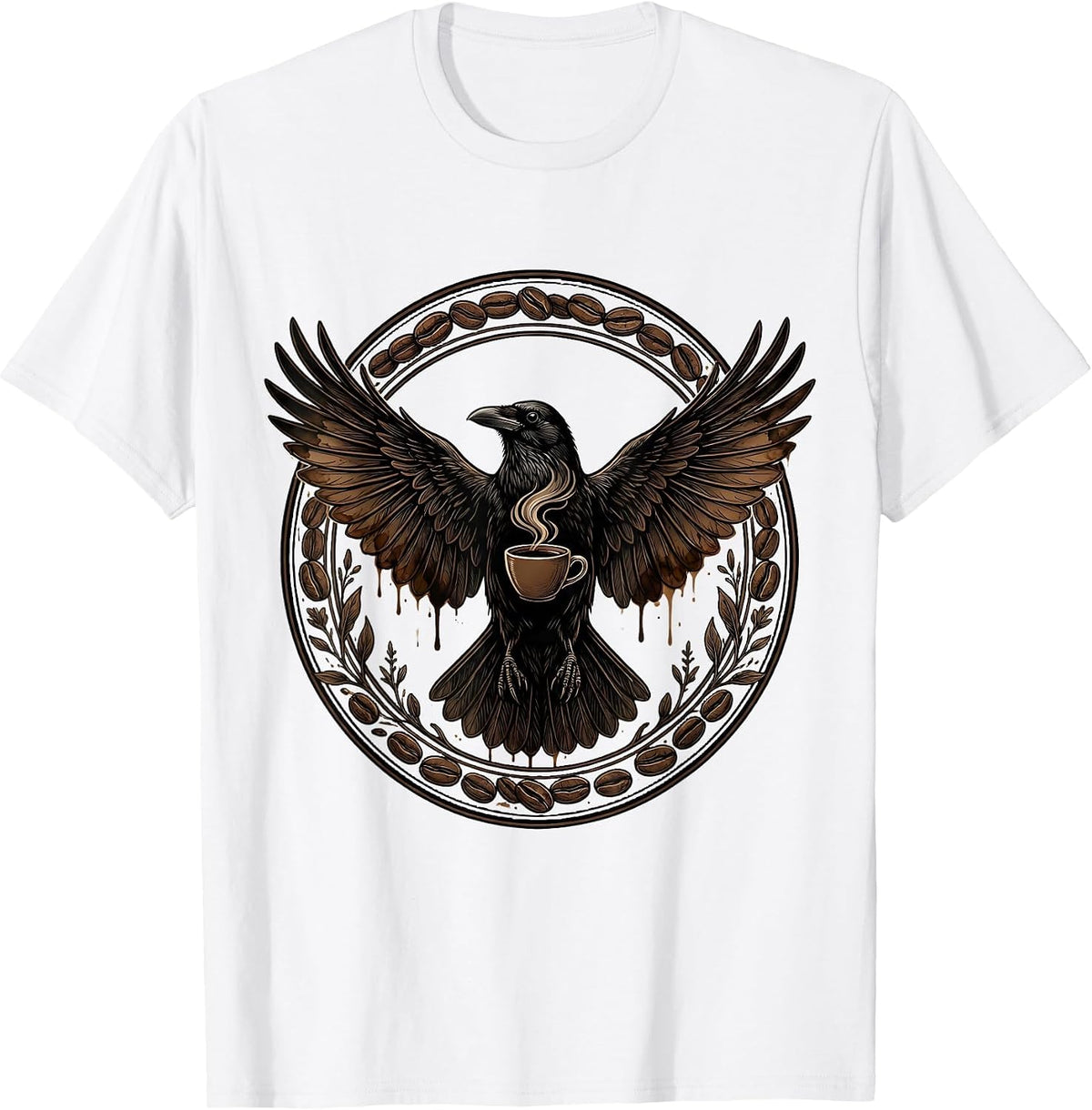Men's Crow With Coffee-Stained Wings Outstretched T-Shirt - White