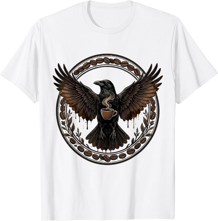 Men's Crow With Coffee-Stained Wings Outstretched T-Shirt - White