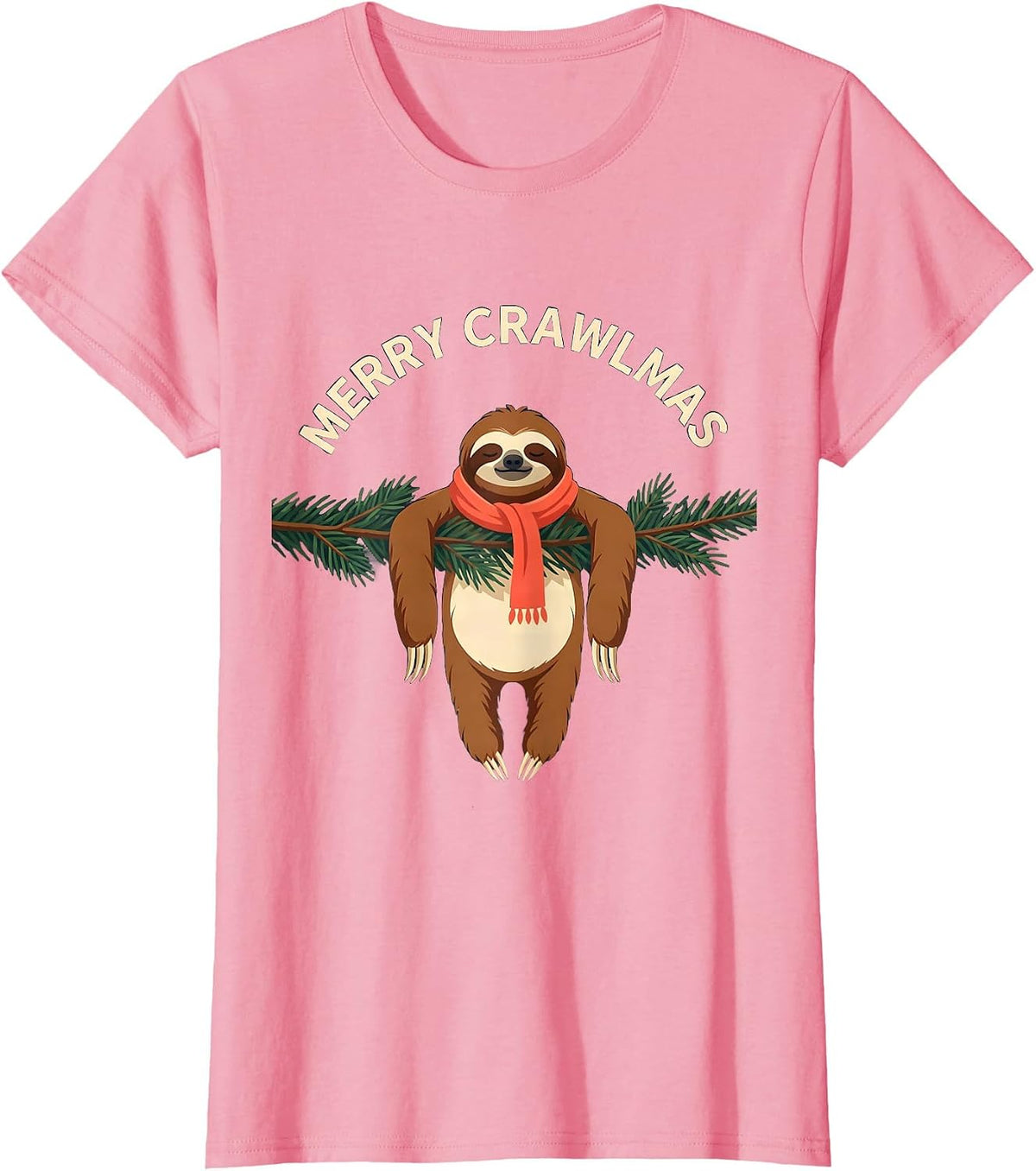 Women's Merry Crawlmas Funny Sloth Lover Ugly Christmas Sweater T-Shirt - Pink