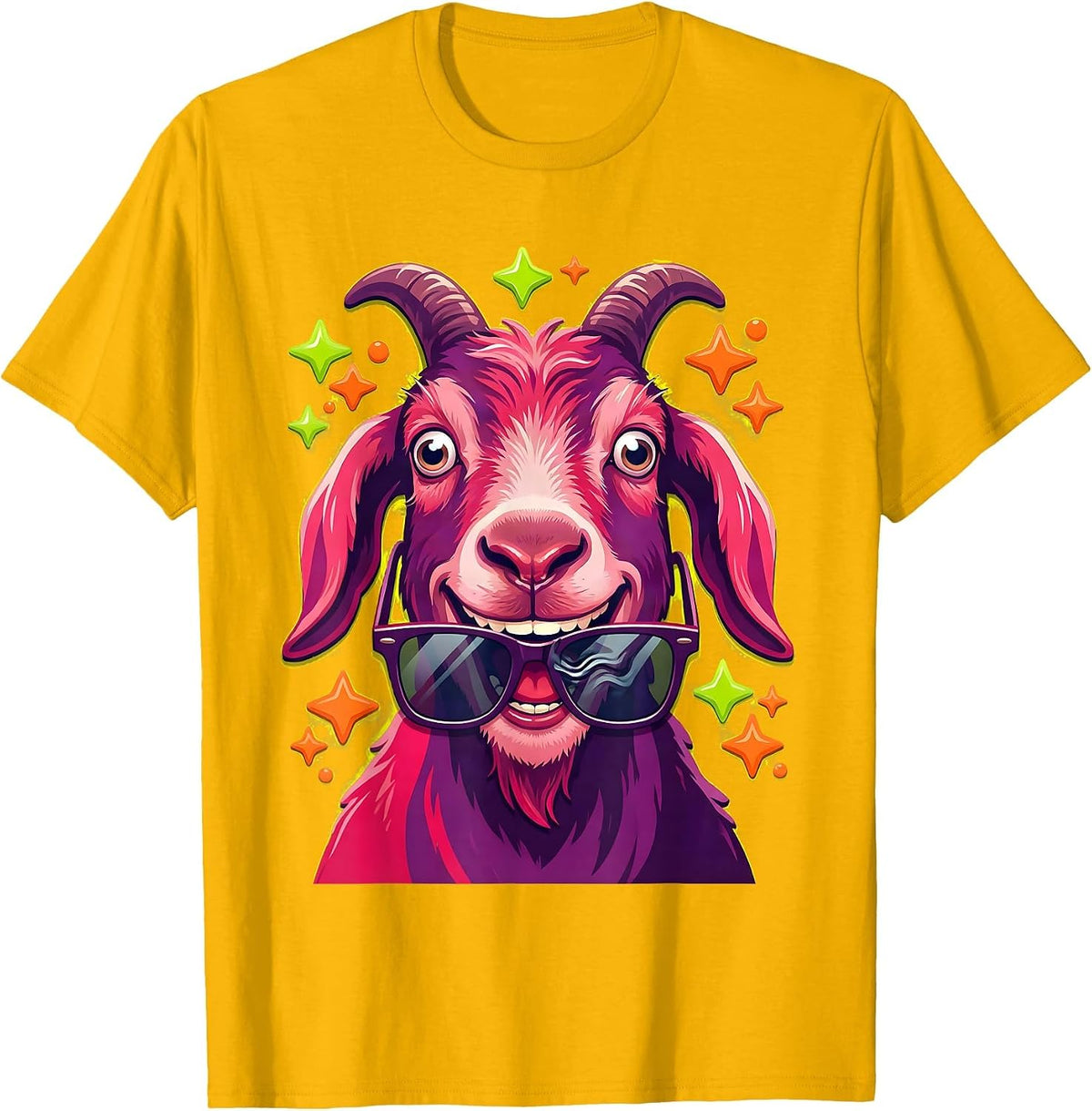 Derpy Goat Eating Sunglasses Funny Animal T-Shirt - Golden Yellow