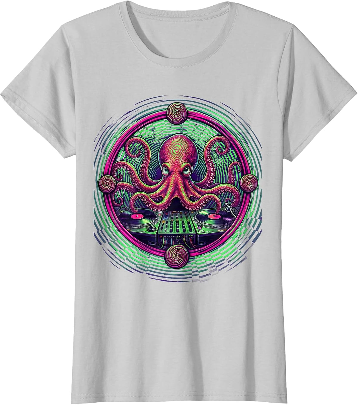 Octopus DJ Rave Graphic Tee T-Shirt - Silver Grey