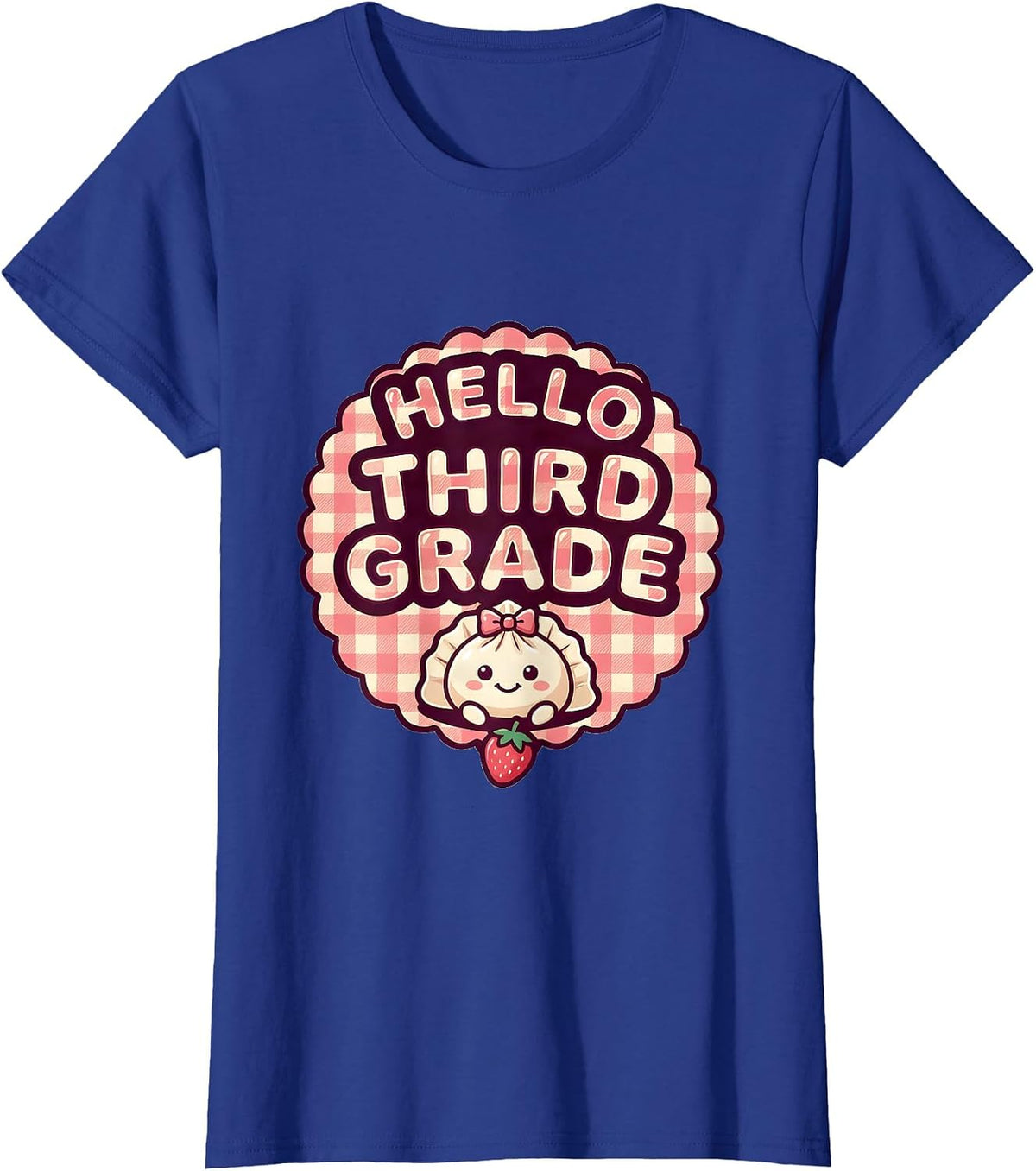 Women's Hello, Third Grade Cute Dumpling Girl Back to School Teacher T-Shirt - Royal Blue