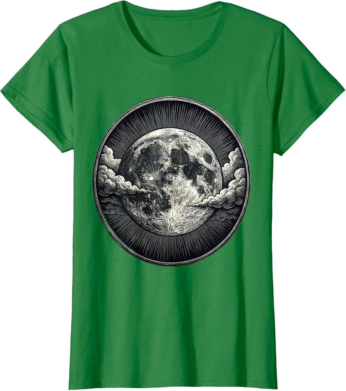 Moon Emerging From Storm Clouds Illustration T-Shirt - Kelly Green